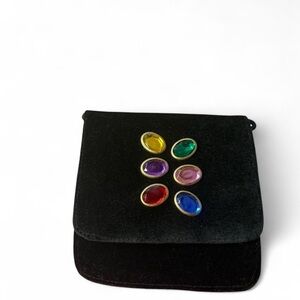 Black Velvet Bag with Colorful Gem Accents